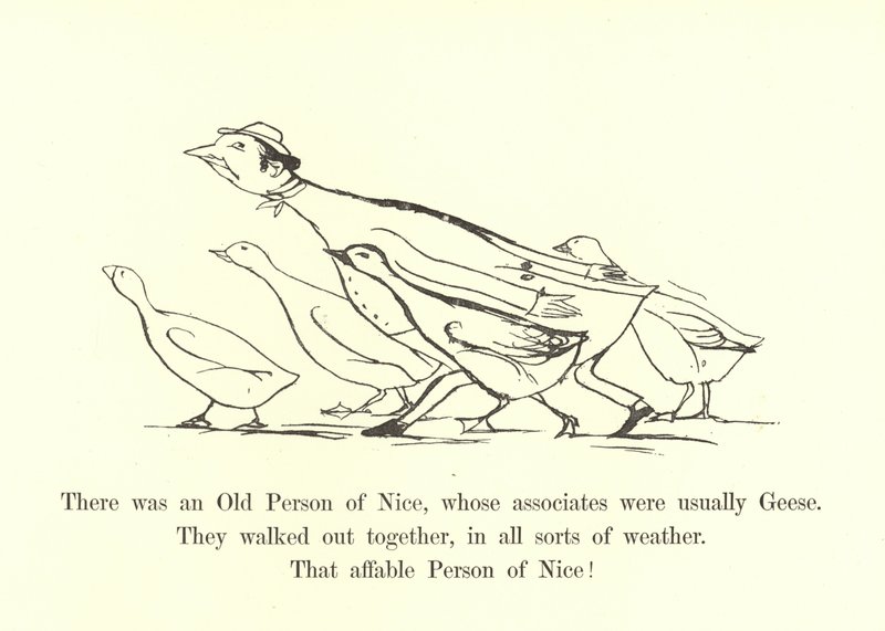 Houve uma pessoa idosa de Nice, cujos associados eram geralmente gansos de Edward Lear
