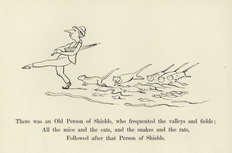 Havia uma pessoa idosa de escudos, que freqüentava os vales e campos de Edward Lear