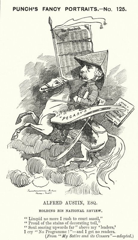 Soco cartoon: Alfred Austin, poeta e editor inglês da National Review (gravura) de Edward Linley (after) Sambourne