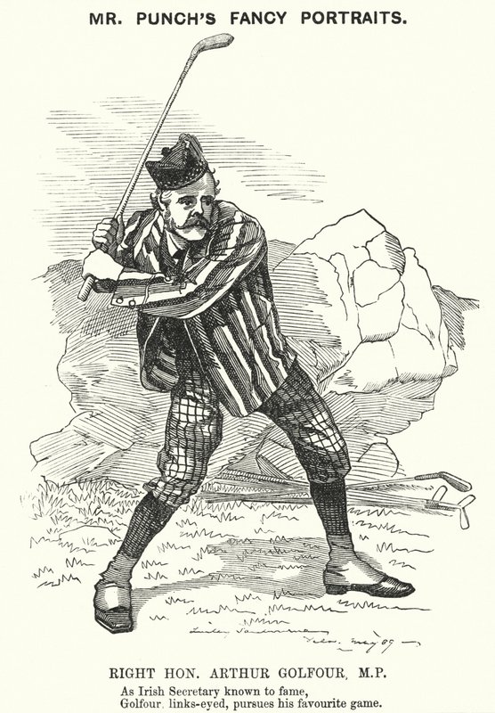 Soco cartoon: Arthur Balfour, político conservador britânico e primeiro-ministro (gravura) de Edward Linley (after) Sambourne