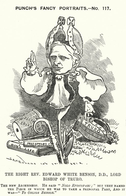 Soco cartoon: Edward White Benson, bispo inglês (gravura) de Edward Linley (after) Sambourne