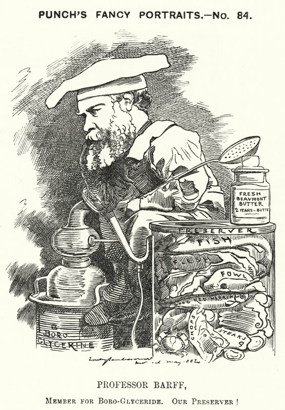 Soco cartoon: Frederick Settle Barff, químico inglês (gravura) de Edward Linley (after) Sambourne