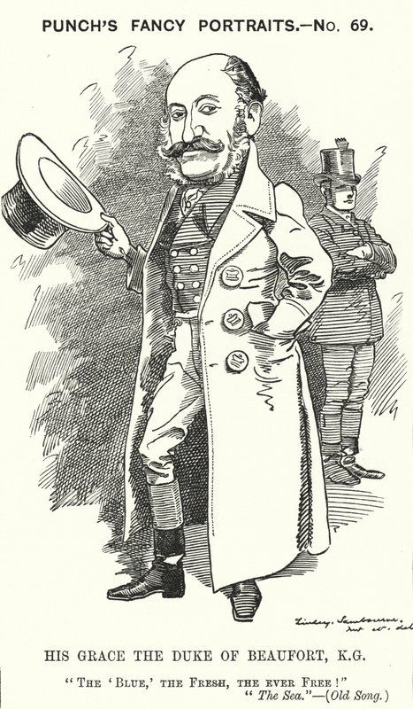 Soco cartoon: Henry Charles Fitzroy Somerset, 8º Duque de Beaufort, soldado inglês e político conservador (gravura) de Edward Linley (after) Sambourne