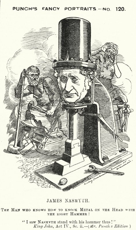 Soco cartoon: James Nasmyth, engenheiro escocês e inventor do martelo a vapor (gravura) de Edward Linley (after) Sambourne