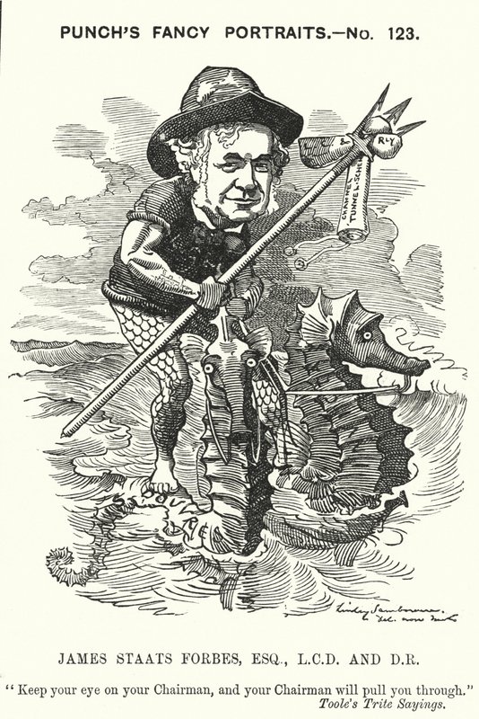 Soco cartoon: James Staats Forbes, engenheiro ferroviário e administrador escocês (gravura) de Edward Linley (after) Sambourne