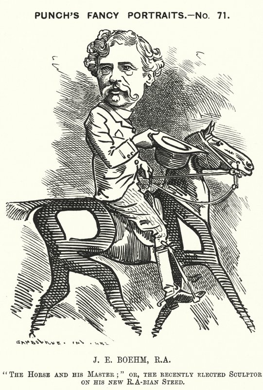 Soco cartoon: Joseph Edgar Boehm, escultor inglês (gravura) de Edward Linley (after) Sambourne