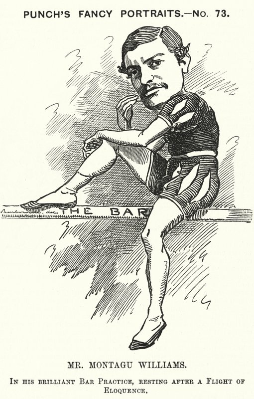 Soco cartoon: Montagu Williams, professor de inglês, soldado, actor, dramaturgo, advogado e magistrado (gravura) de Edward Linley (after) Sambourne