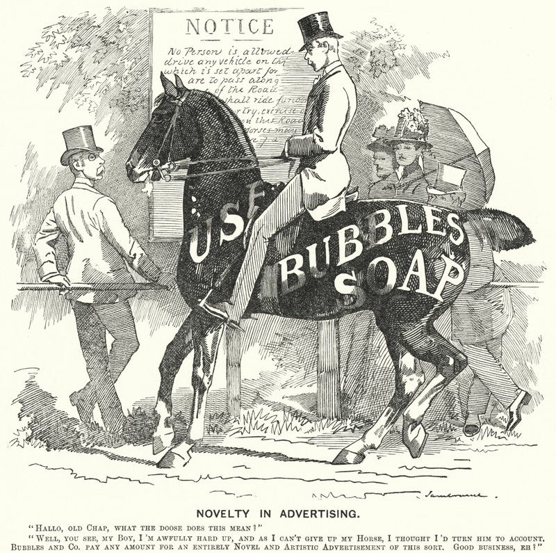 Soco cartoon: Novidade em Publicidade (gravura) de Edward Linley (after) Sambourne
