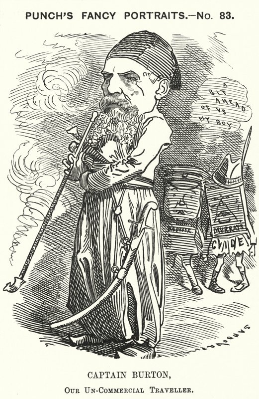 Soco cartoon: Richard Burton, explorador inglês, geógrafo e diplomata (gravura) de Edward Linley (after) Sambourne