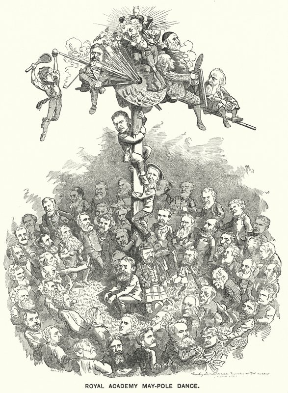 Soco cartoon: Royal Adademy May-Pole Dance (gravura) de Edward Linley (after) Sambourne