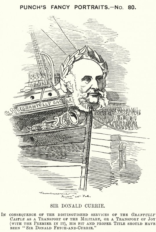 Soco cartoon: Sir Donald Currie, armador, político e filantropo escocês (gravura) de Edward Linley (after) Sambourne