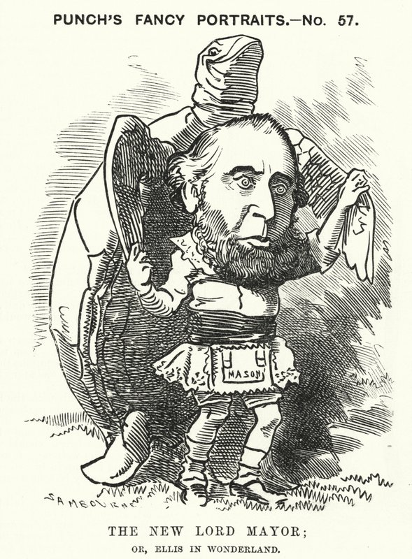 Soco cartoon: Sir John Ellis, Lord Mayor de Londres em 1881 (gravura) de Edward Linley (after) Sambourne