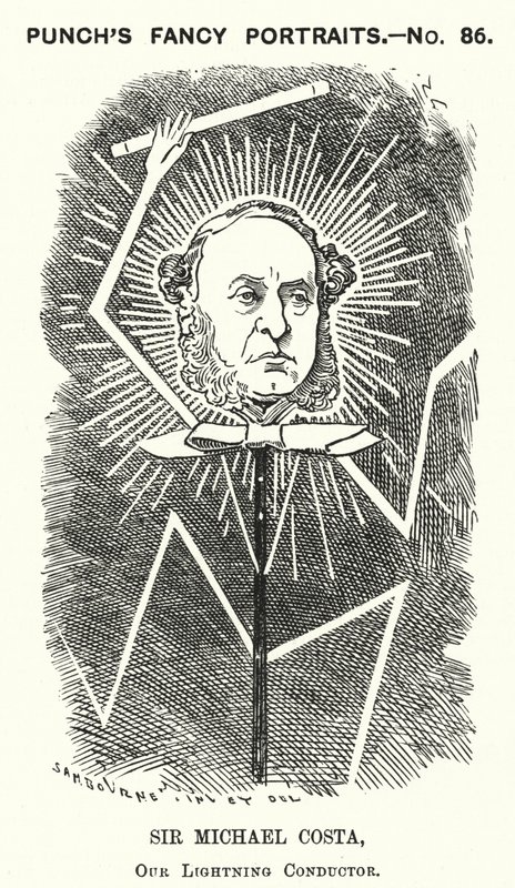 Soco cartoon: Sir Michael Costa, maestro inglês de origem italiana (gravura) de Edward Linley (after) Sambourne
