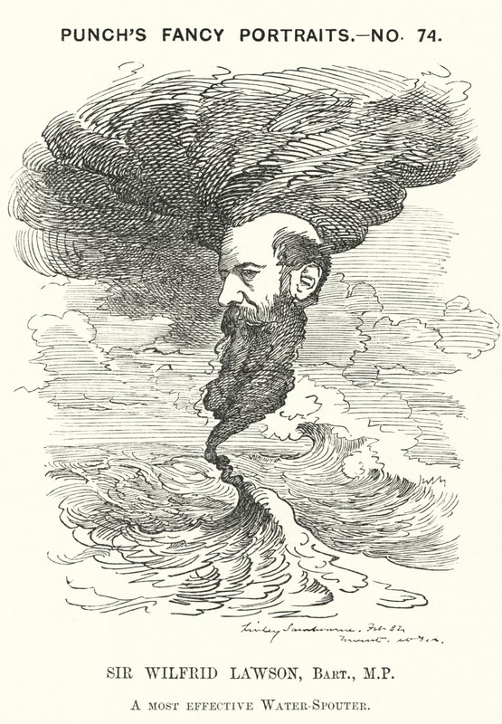 Soco cartoon: Sir Wilfrid Lawson, político liberal radical inglês e defensor da temperança (gravura) de Edward Linley (after) Sambourne