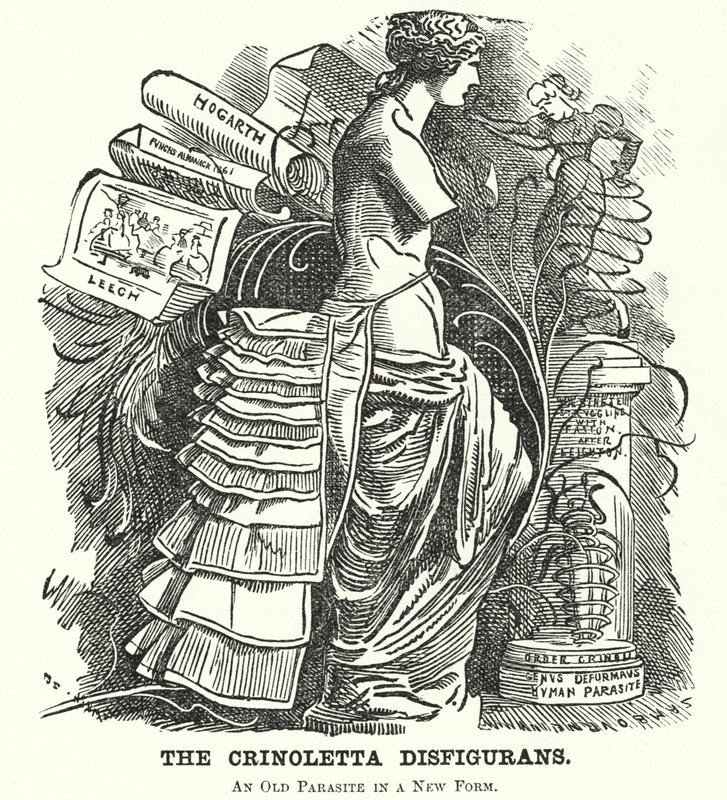 Soco cartoon: O Crinoletta Disfigurans (gravura) de Edward Linley (after) Sambourne