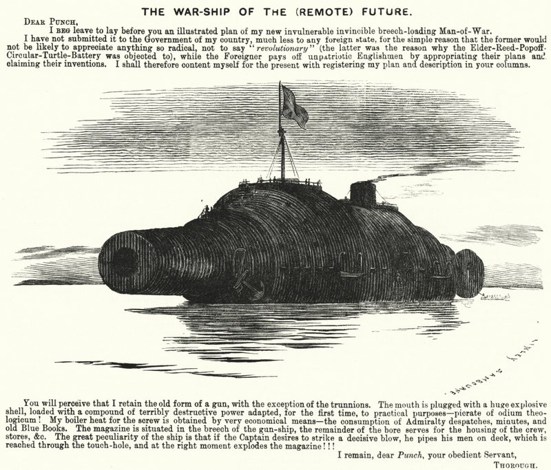 Soco cartoon: A Nave de Guerra do Futuro (Remota) (gravação) de Edward Linley (after) Sambourne