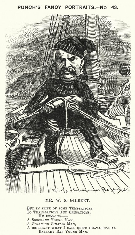 Soco cartoon: W S Gilbert, dramaturgo e libretista inglês (gravura) de Edward Linley (after) Sambourne