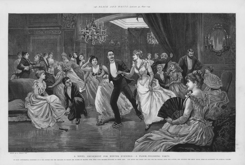 Uma nova diversão para as noites de inverno - uma festa de polimento de chão (litho) de Edward Morant Cox