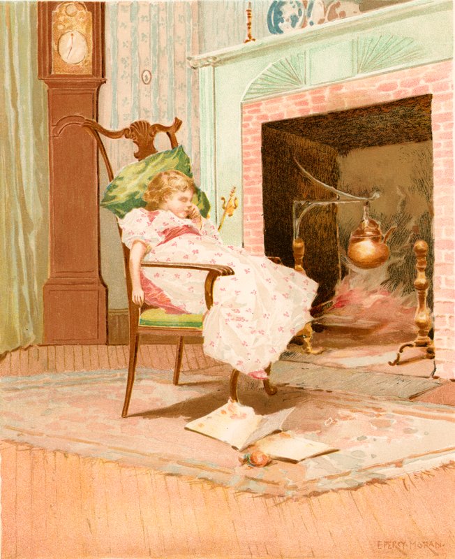 Sonhando diante da velha lareira de Edward Percy Moran