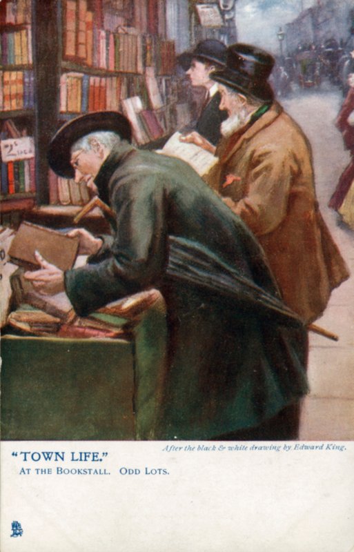 Vida na cidade: clientes navegando em uma banca de livros (cor litho) de Edward R. King