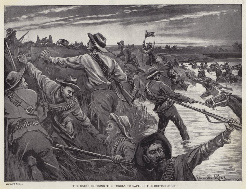 Os Boers atravessam a Tugela para capturar os canhões britânicos (litho) de Edward Read