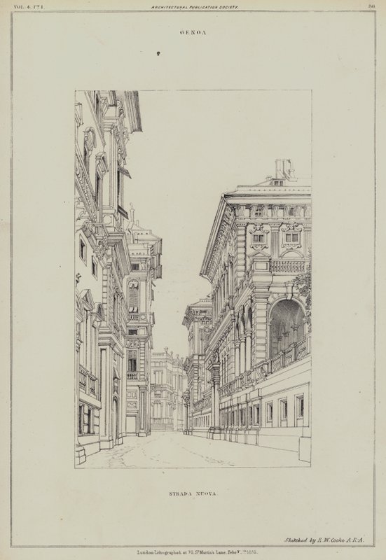 Strada Nuova, Génova, Itália (Litho) de Edward William (after) Cooke