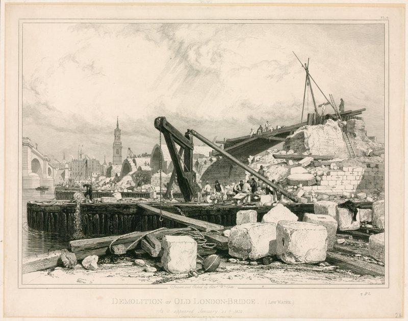 Demolição da antiga ponte de Londres, 1832 de Edward William Cooke