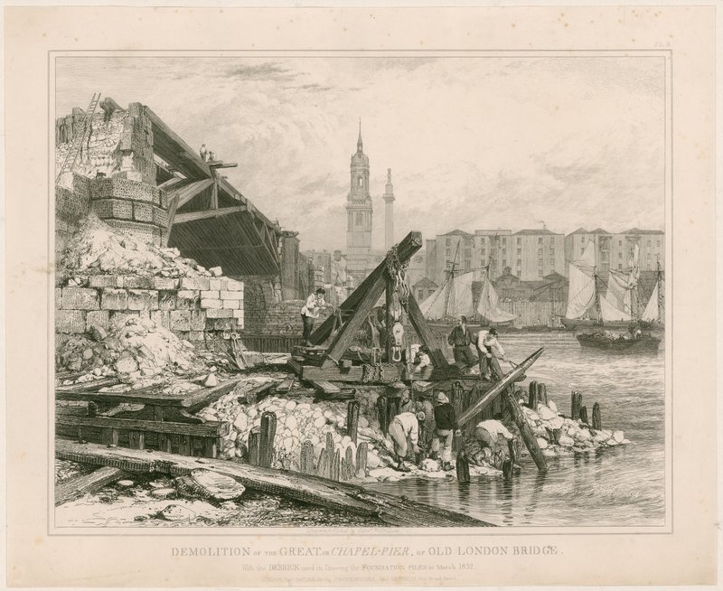 Demolição de parte da antiga ponte de Londres. Março de 1832 de Edward William Cooke
