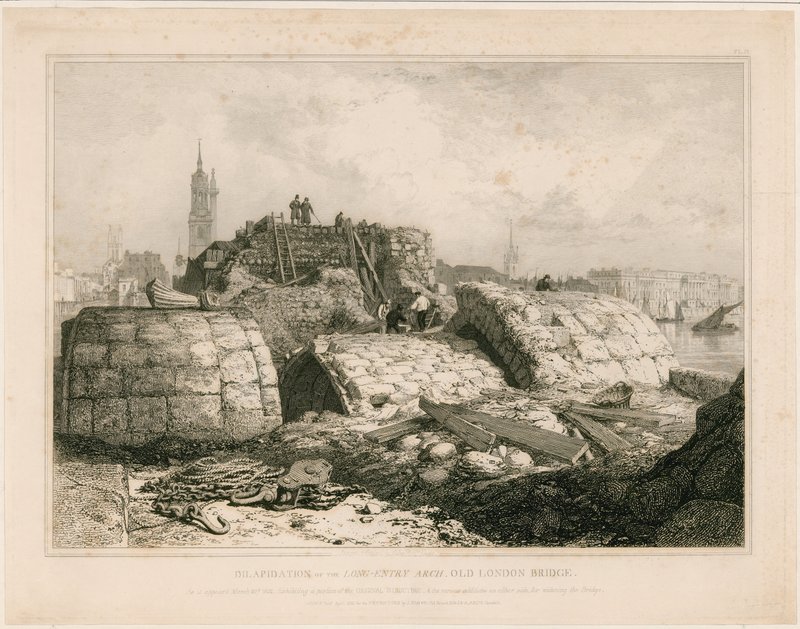 Parte da Old London Bridge como apareceu em junho de 1832 de Edward William Cooke