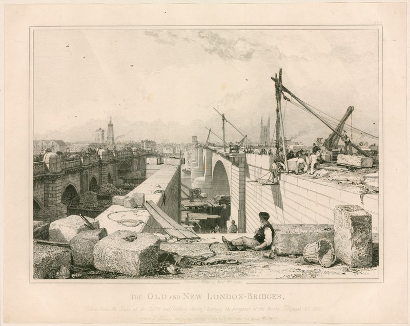 As velhas e novas pontes de Londres, 1830 de Edward William Cooke