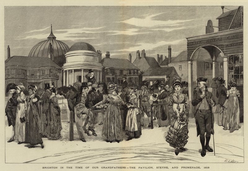 Brighton no tempo de nossos avôs, o pavilhão, Steyne e Promenade, 1805 de Edwin Austin Abbey