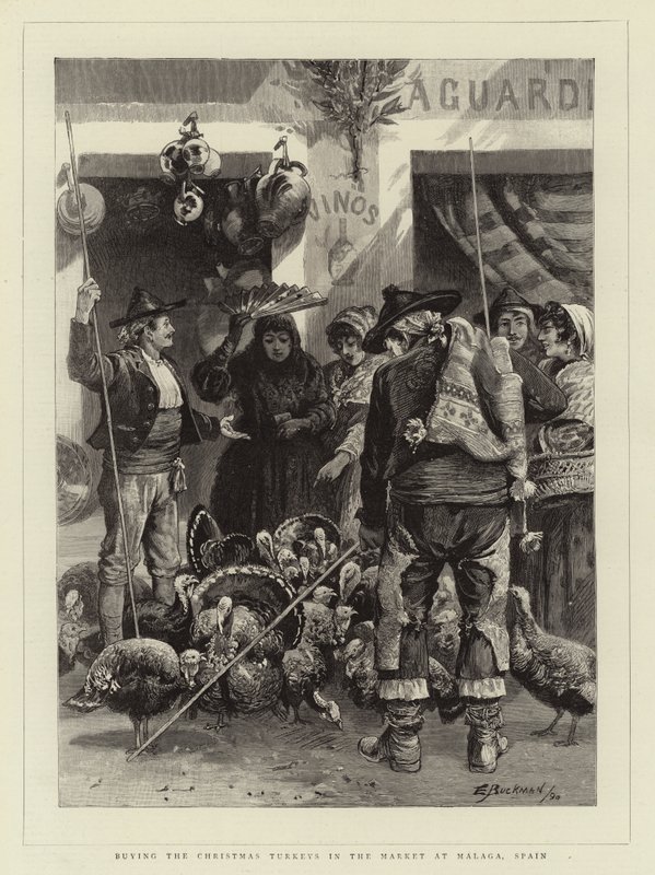 Comprando os perus de Natal no mercado em Málaga, Espanha de Edwin Buckman