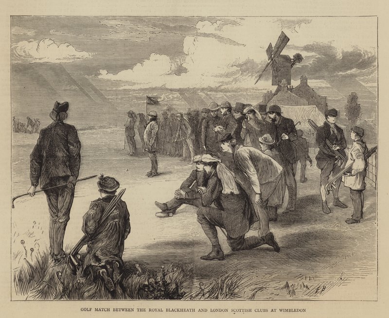 Jogo de golfe entre o Royal Blackheath e o London Scottish Clubs em Wimbledon de Edwin Buckman