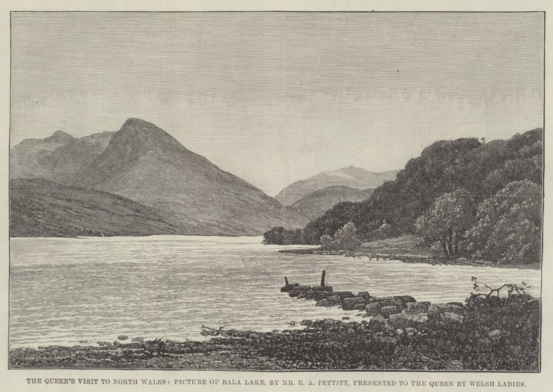 Visita da Rainha ao Norte do País de Gales, Foto do Lago Bala, apresentada à Rainha por senhoras galesas de Edwin Pettitt