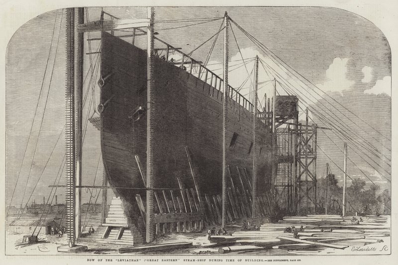 Proa do navio a vapor Leviathan (Great Eastern) durante a época do edifício de Edwin Weedon