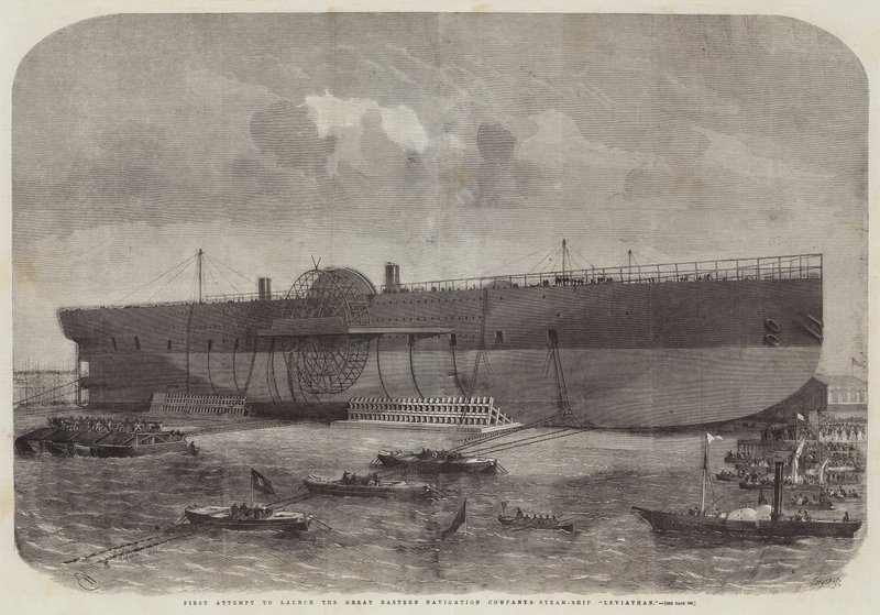 Primeira tentativa de lançamento do Leviatã do Navio a Vapor da Great Eastern Navigation Company de Edwin Weedon