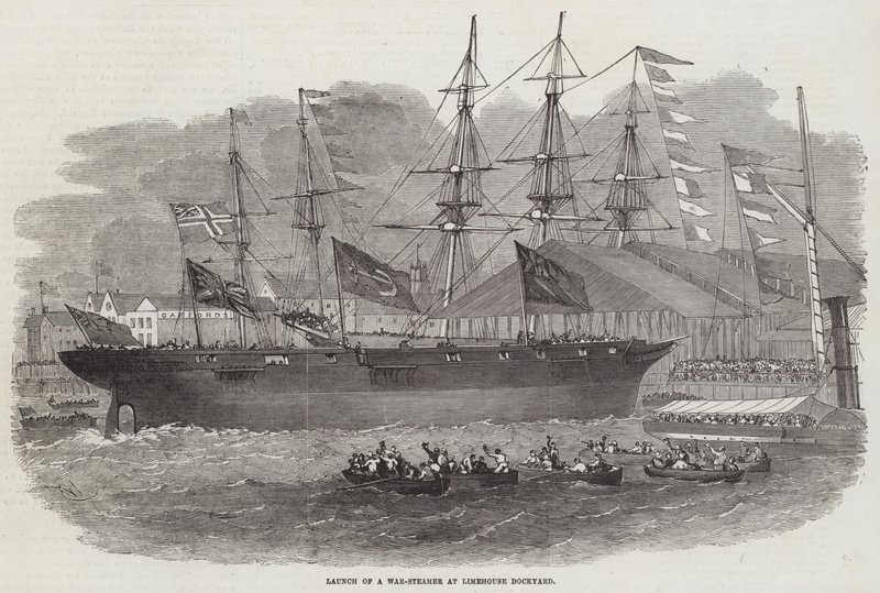 Lançamento de um navio de guerra no Limehouse Dockyard de Edwin Weedon