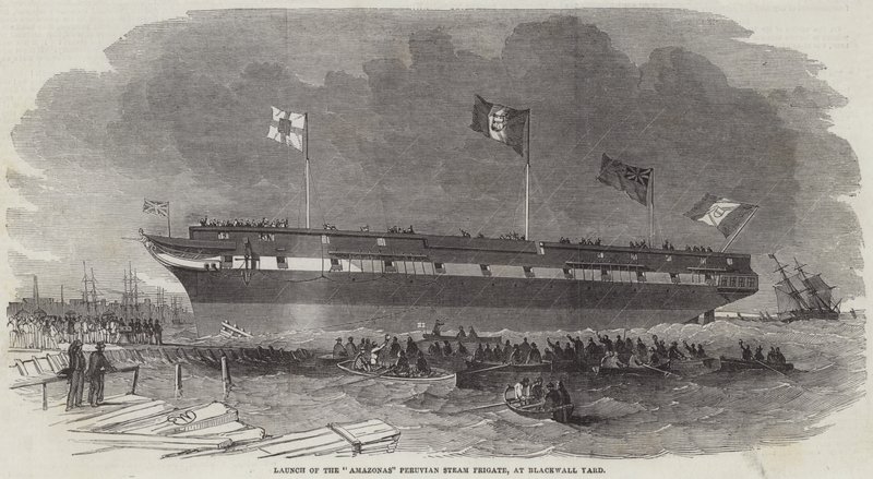 Lançamento da Fragata de Vapor Peruana do Amazonas, no Blackwall Yard de Edwin Weedon