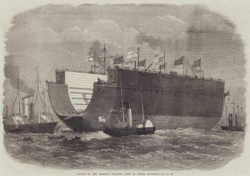 Lançamento do cais flutuante das Bermudas em North Woolwich de Edwin Weedon