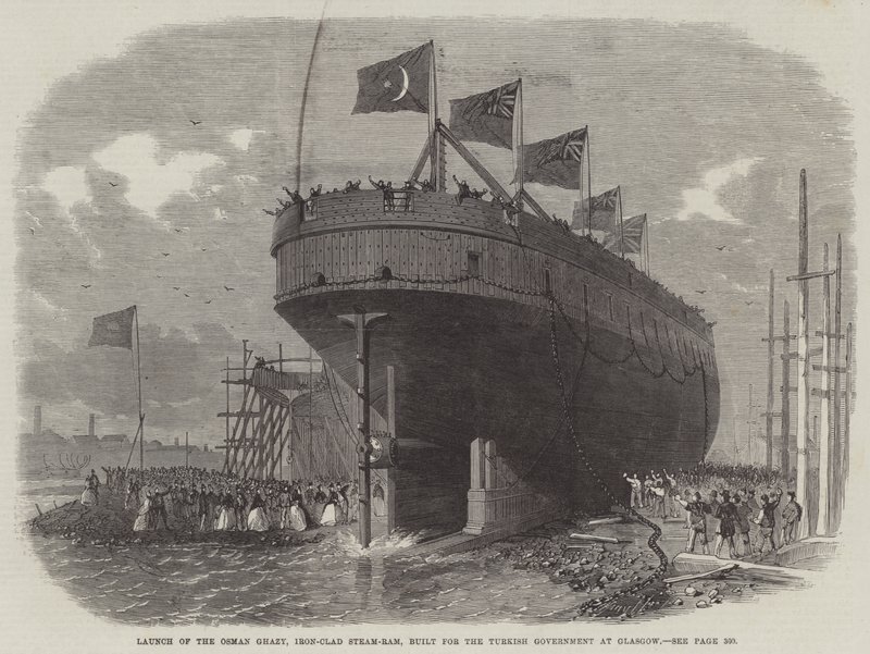 Lançamento do Osman Ghazy, Iron-Clad Steam-Ram, construído para o governo turco em Glasgow de Edwin Weedon
