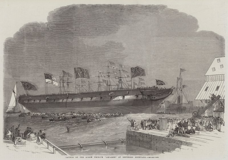 Lançamento da fragata Ariadne Screw no Deptford Dockyard de Edwin Weedon