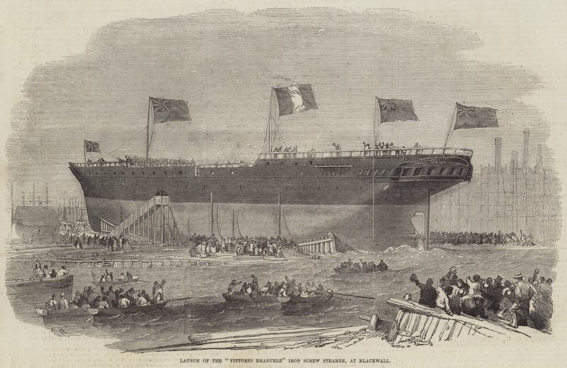 Lançamento do Vittorio Emanuele Iron Screw Steamer, na Blackwall de Edwin Weedon
