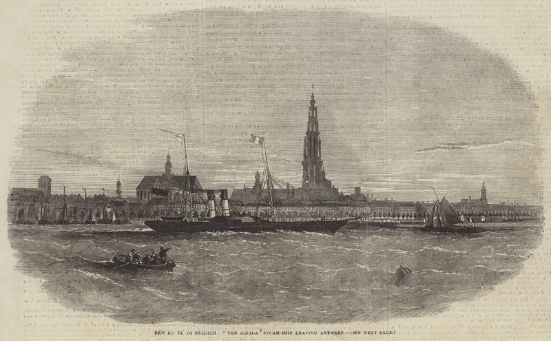 Nova rota para a Bélgica, o navio a vapor de Aquila saindo de Antuérpia de Edwin Weedon