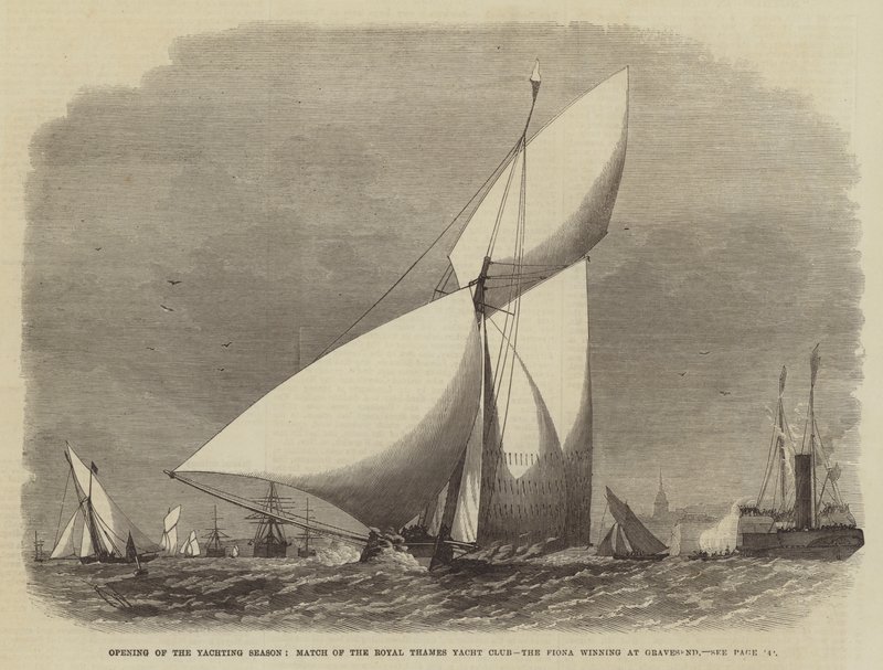 Abertura da Yachting Season, partida do Royal Thames Yacht Club, a Fiona vencedora no Gravesend de Edwin Weedon