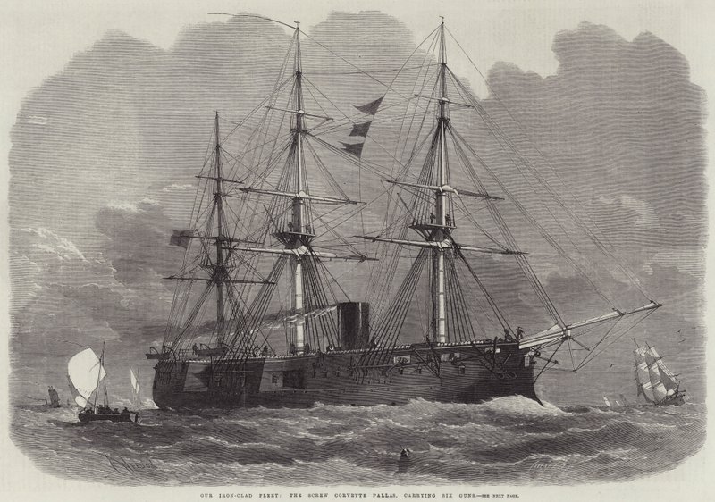 Nossa frota de ferro, o parafuso Corvette Pallas, carregando seis armas de Edwin Weedon