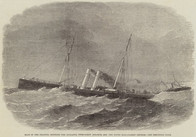 Corrida no Canal entre o Atalanta Twin-Screw Steamer e o Dover Mail-Packet Empress de Edwin Weedon