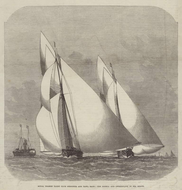 Royal Thames Iate Clube Schooner e Yawl Race, a Egeria e Gwendoline em Sea Reach de Edwin Weedon