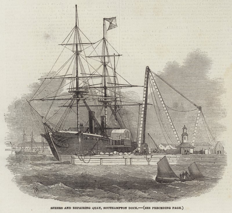 Sheers e reparação Quay, doca de Southampton de Edwin Weedon