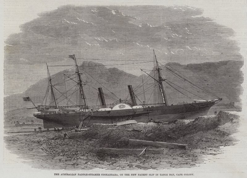 O australiano Paddle-Steamer Coonanbara, no novo registro de patentes na Table Bay, Cape Colony de Edwin Weedon