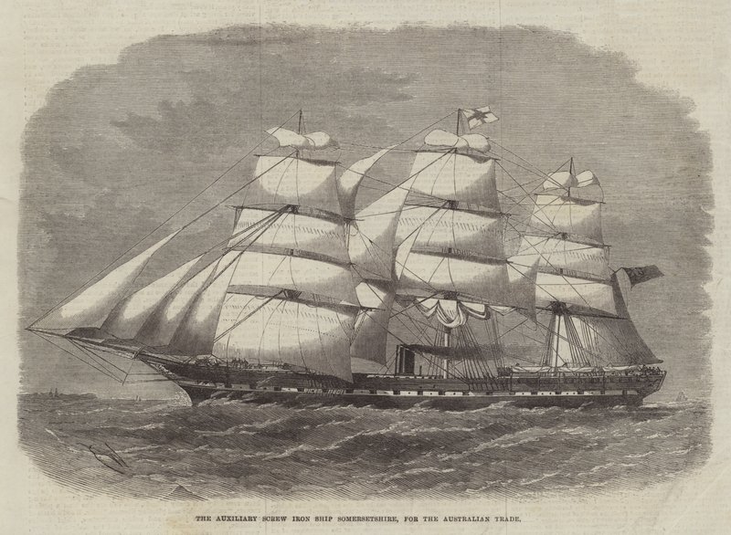 O Navio Auxiliar de Parafuso de Ferro Somersetshire, para o Comércio Australiano de Edwin Weedon